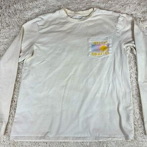 Chubbies Men's Long Sleeve Cotton Shirt, Off White with Pocket, Size Medium